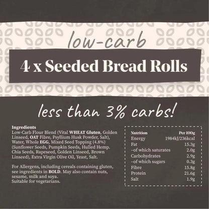 Low-Carb Seeded Bread Rolls | Pack of 4 x 65g